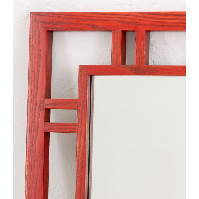 James Mont James Mont Style Red Stained Oak Framed Mirror For Sale - Image 4 of 7