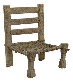 Early 20th Century Carved Wood + Woven Leather Chair