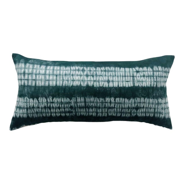 Dark Green Stripe Tie Dye African Yoruba Lumbar Pillow Cover // 12 X 20