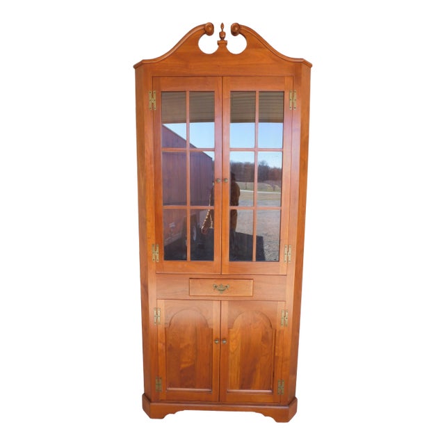 Vintage Custom Black Walnut 1pc Corner Cabinet Chippendale Style 90"h For Sale