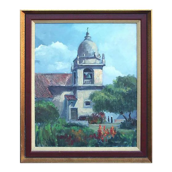 1960s Carmel Mission Landscape Oil Painting by Elmer Ekeroth, Framed For Sale