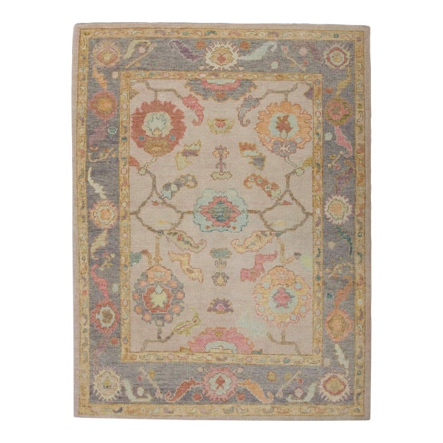 Modern Turkish Oushak Rug 5' x 6'9" For Sale