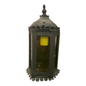 Antique Black Metal Wall Lantern Light With Blown Glass Panels