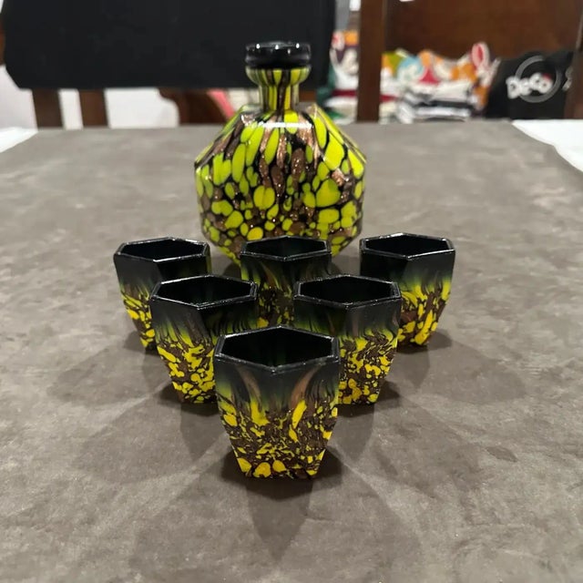 1940s Art Deco Aventurine Murano Glass Rosolio Set For Sale - Image 13 of 16