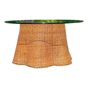 Late 20th Century Vintage Coastal Woven Rattan Ghost Center Hall Table