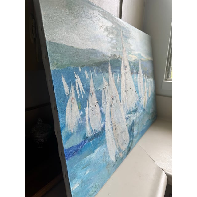 Wood Vintage Original Painting of Sailboats Racing For Sale - Image 7 of 9