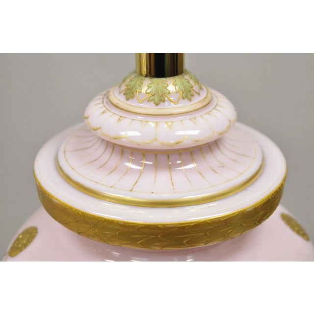 Antique French Louis XV Pink Porcelain Gold Painted Bulbous Table Lamps - A Pair For Sale - Image 12 of 12