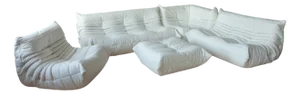 Togo Living Room Set in White Leather by Michel Ducaroy for Ligne Roset, Set of 5