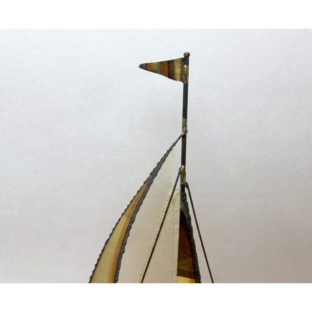 Brass Vintage Mid-Century Modern Brass Sailboat Sculpture on Natural Stone Base For Sale - Image 8 of 8