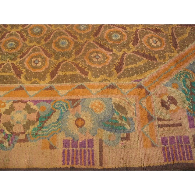 1920s Brown Floral Medallion Antique French Art Deco Rug 8' 10" X 13' 3" Handknotted Wool Carpet For Sale - Image 4 of 7