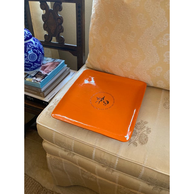 Wood Vintage Equestrian Hermes Orange Inspired Change Tray For Sale - Image 7 of 10