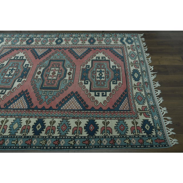 Pink 1970s Vintage Turkish Oushak Handmade Wool Cotton Pink Area Rug For Sale - Image 8 of 11