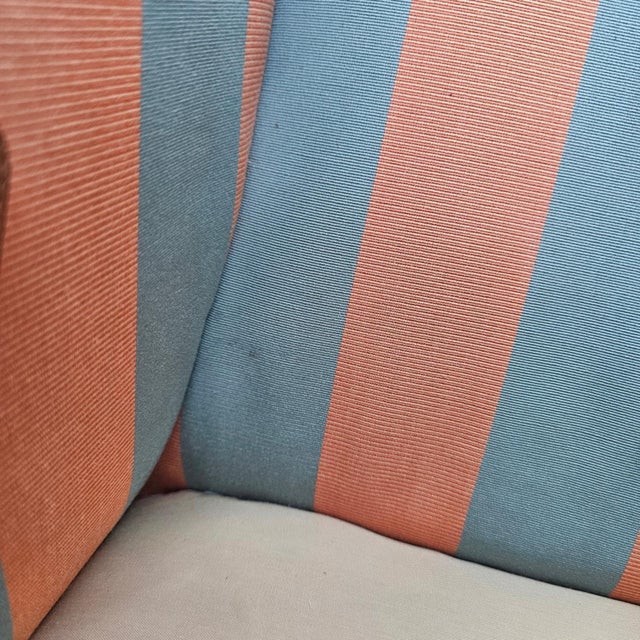 Vintage Lee Industries Swivel Armchair Rocker Striped Rolled Arm Chair MCM Blue For Sale - Image 13 of 14