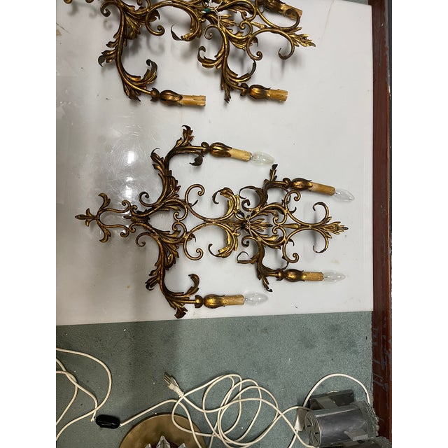 Large Tole Florentine Gold Gilded Sconces, 1960s, Set of 2 For Sale - Image 11 of 12