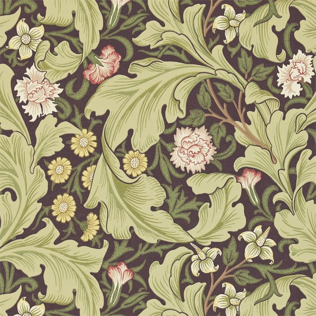 Morris & Co Leicester Wallpaper in Chocolate/Olive For Sale