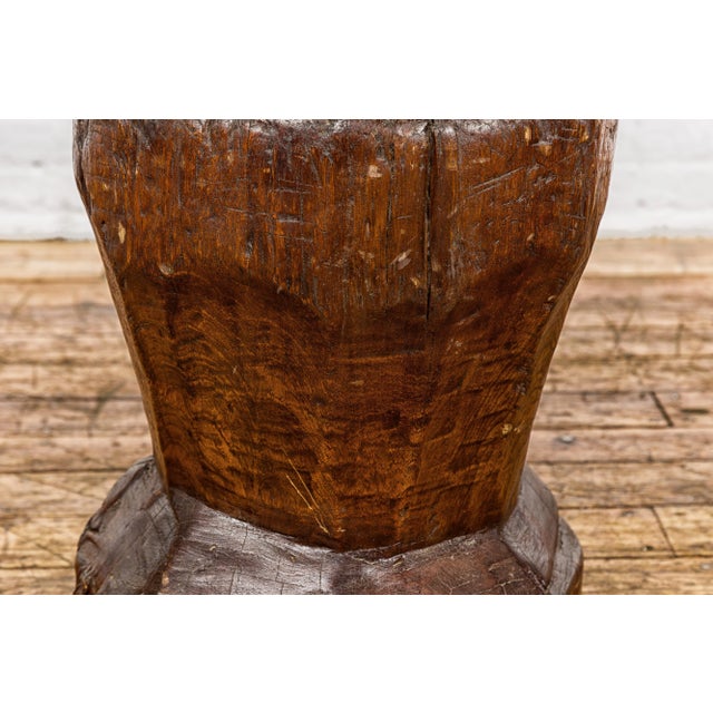 Brown 19th Century Rustic Teak Wood Mortar Urn, Antique Planter for Vintage Home Decor For Sale - Image 8 of 12