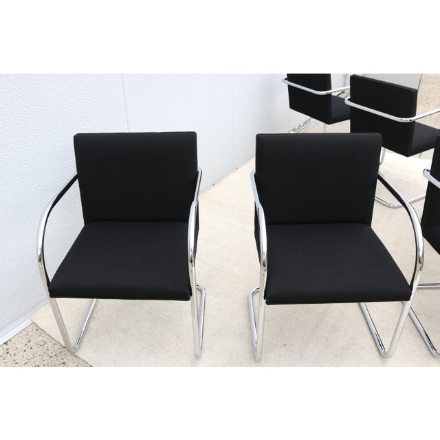 Ludwig Mies Van Der Rohe Brno Tubular Chairs in Black Fabric by Gordon - Set of 6 For Sale - Image 14 of 18