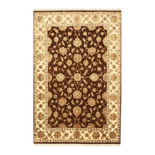 Standard Size Brown Hand-Knotted Wool Silk Floral Tapestry Traditional Rug For Sale