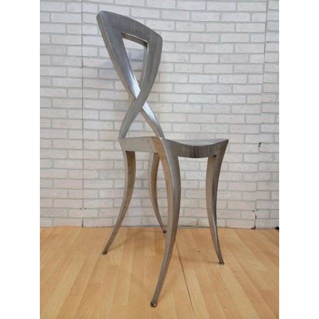 1960s Vintage Italian Modern Sculptural Stainless Steel Silhouette Klismos Style High Chairs - Pair For Sale - Image 4 of 9