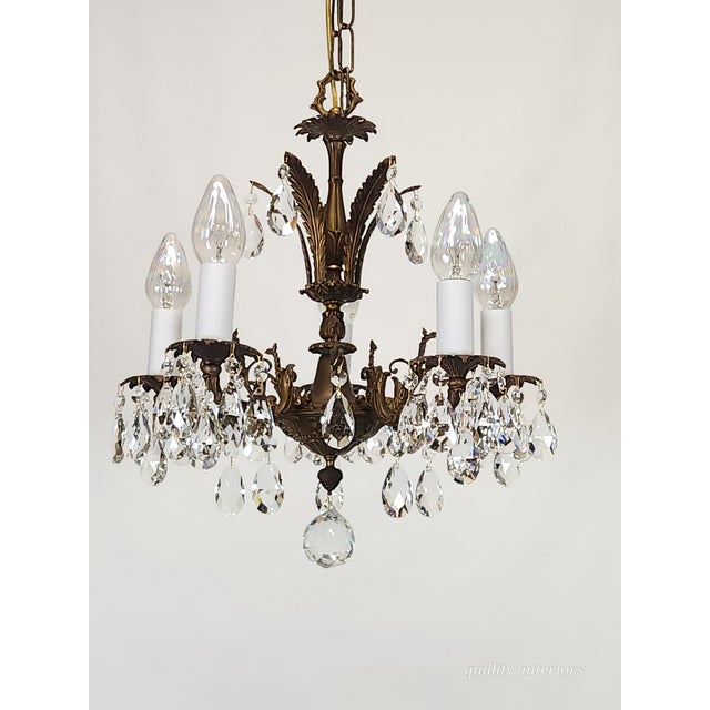 Vintage Overflowing Dark Patina Ornate Bronze Cut Lead Glass Crystal Chandelier For Sale - Image 14 of 17