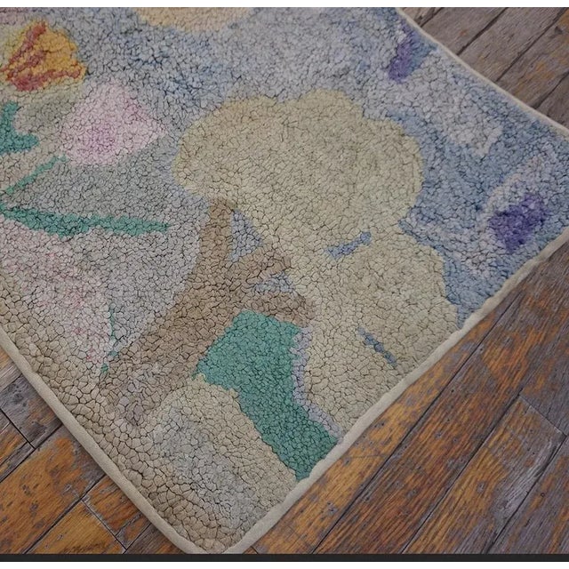 Splendid Sky-Blue Color With Unique Celestial Pattern Antique American Hooked Rug For Sale - Image 4 of 10