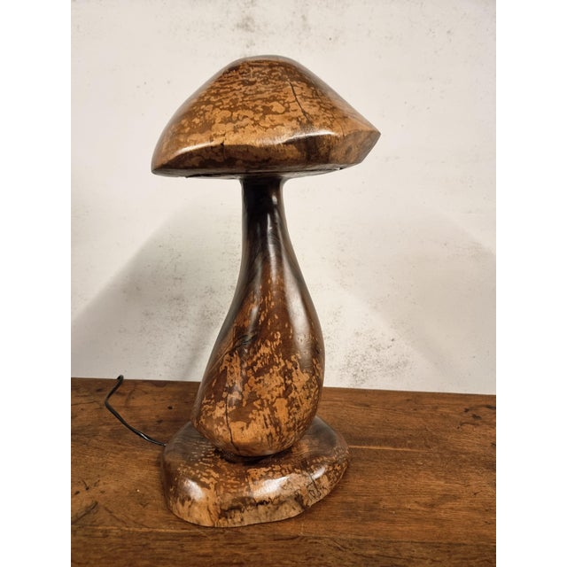 Hand-Carved Wooden Mushroom Table Lamp with Integrated Led For Sale - Image 14 of 18