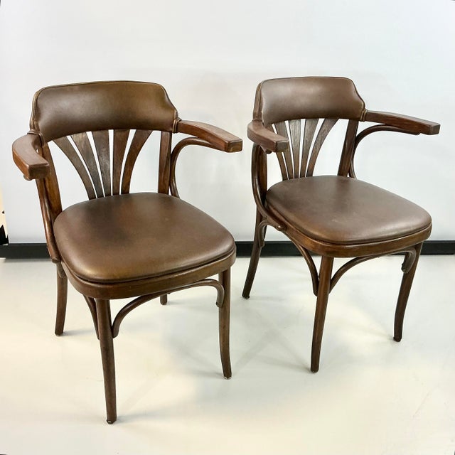 1940s Vintage Boho Chic Art Deco Drevounia Bentwood Arm Chairs - A Pair For Sale - Image 14 of 14