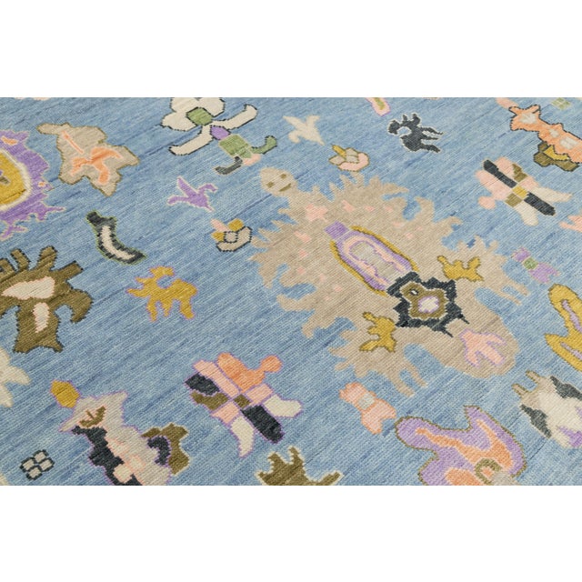 Contemporary Modern Oushak Style Hand-Knotted Wool Area Rug in Sky Blue & Pastel For Sale - Image 9 of 12