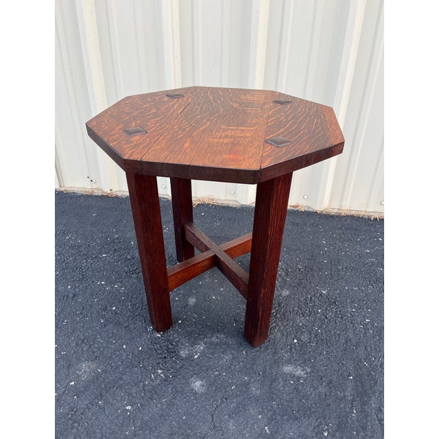 L. & J.G. Stickley, Inc. Antique L & Jg Stickley Arts & Crafts Oak Tabouret Table- C. 1910 For Sale - Image 4 of 12