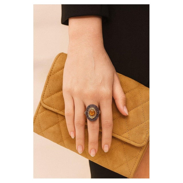 Bochic "Orient" Vintage Fancy Yellow Sapphire Ring Set In 18K Gold & Silver For Sale - Image 15 of 18