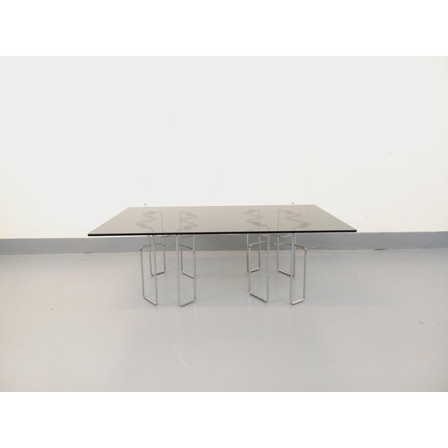 Mid-Century Modern Vintage Space Age Rectangular Coffee Table in Smoked Glass and Chrome Metal, 1970s For Sale - Image 3 of 15