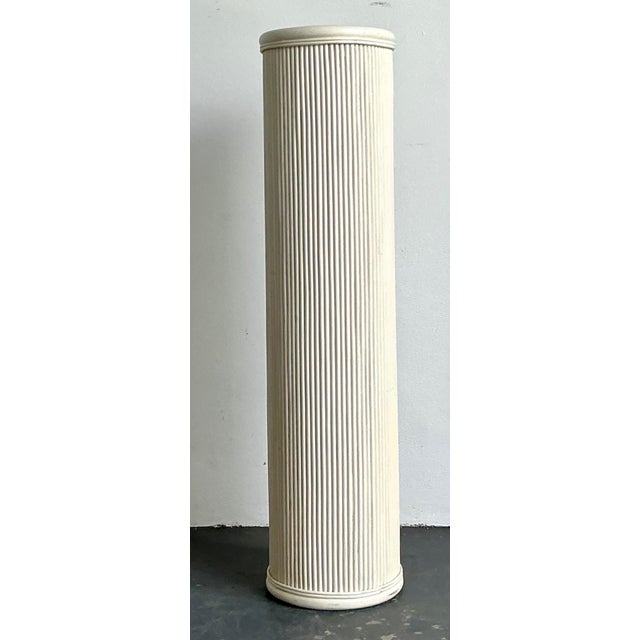 Off-white Vintage White Painted Rattan Pedestal For Sale - Image 8 of 13