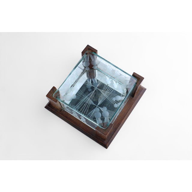 Glass Art Deco Jewelry Box in Facet Cut Glass and Oak, 1930s For Sale - Image 7 of 11