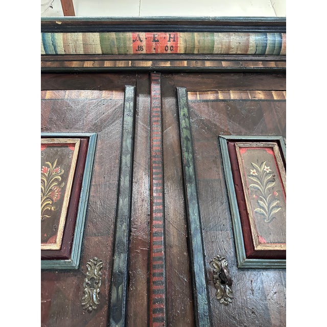 Antique c.1800 Austrian/Tyrolean Hand-Painted Bridal Cabinet (Bauernschrank) For Sale In Raleigh - Image 6 of 14