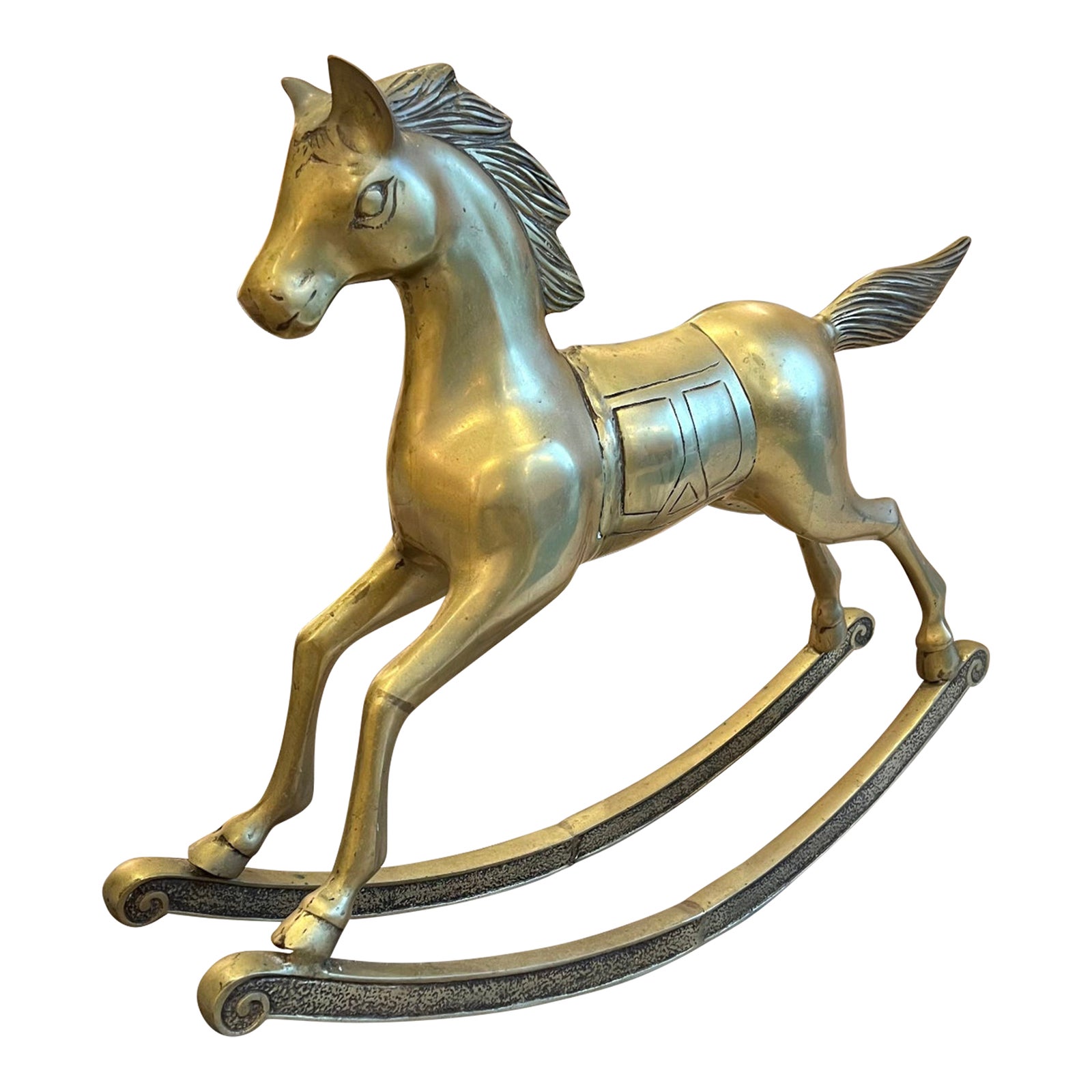 Large Vintage Brass Rocking Horse Statue Chairish