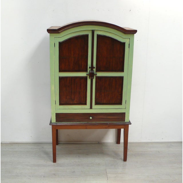 1970s Tiki Bamboo Cabinet with Two Doors and Drawer, 1970s For Sale - Image 5 of 8