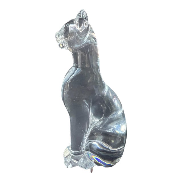 Vintage Baccarat Art Deco French Crystal Cheetah or Panther Cat Sculpture For Sale