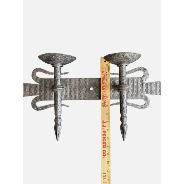 Gothic Vintage Gothic Medieval Forged Metal Dart 2 Arm Candle Wall Sconce Holder Candel For Sale - Image 3 of 5