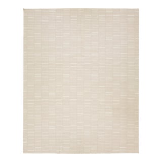 Modern Kilim Flatweave Wool Rug in Beige With Geometric Pattern For Sale