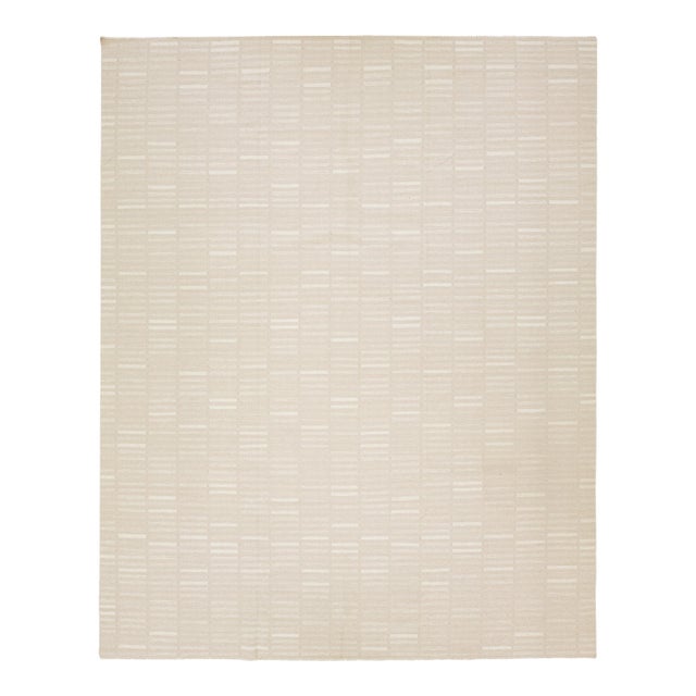 Modern Kilim Flatweave Wool Rug in Beige With Geometric Pattern For Sale