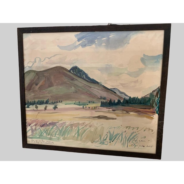 Framed gouache under glass "Mountain Landscape" Dated and signed by the artist Dimensions: H 50 x W 57 x D 2 cm Good...