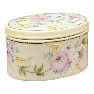 1920s German Rosenthal Bavaria Oval Porcelain Lidded Box with Floral Decor