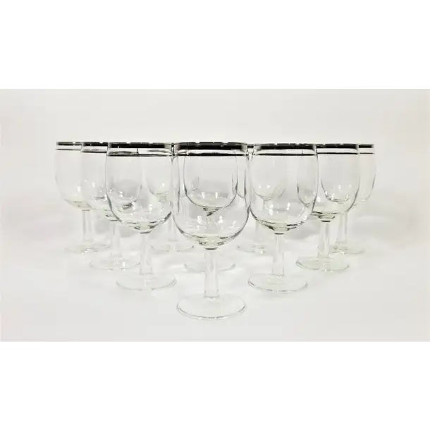 Glass 1960s Mid-Century Silver Rimmed Stemware Wine Glasses- Set of 10 For Sale - Image 7 of 10
