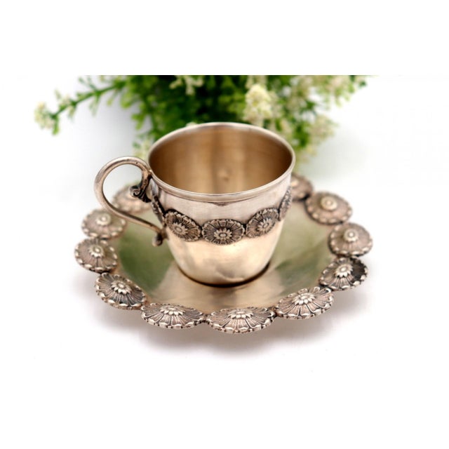 Silver Cup and Saucer with Reliefs, Set of 2 For Sale - Image 5 of 5