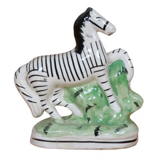 Antique Staffordshire Porcelain Flatback African Zebra Striped Horse Figurine For Sale