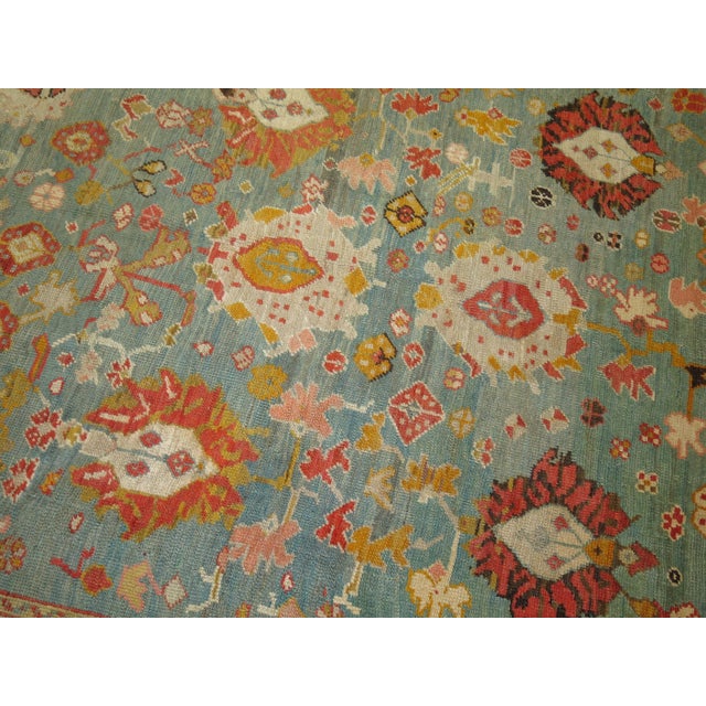 Textile Green Orange Antique Oushak Rug - 8'10" x 11'2" For Sale - Image 7 of 18