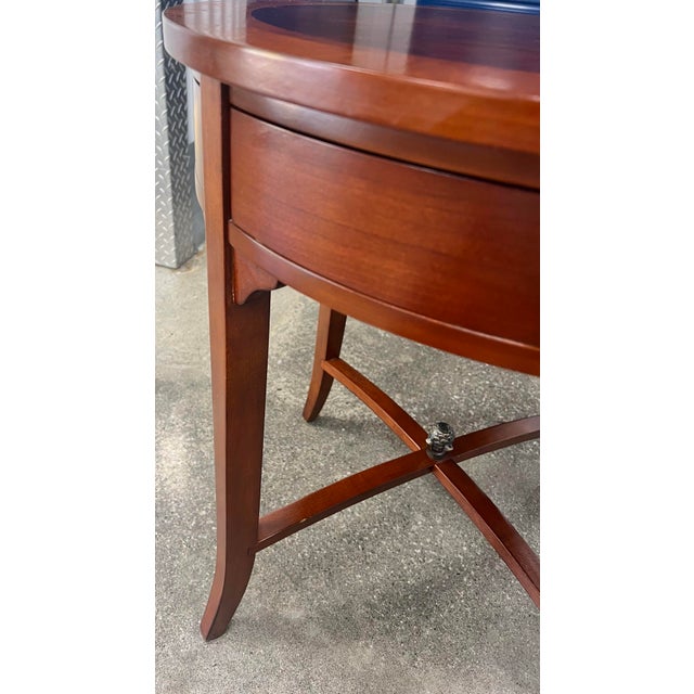 2000 - 2009 Bombay Company Mahogany Round Accent Table With Flip Out Drawers For Sale - Image 5 of 8