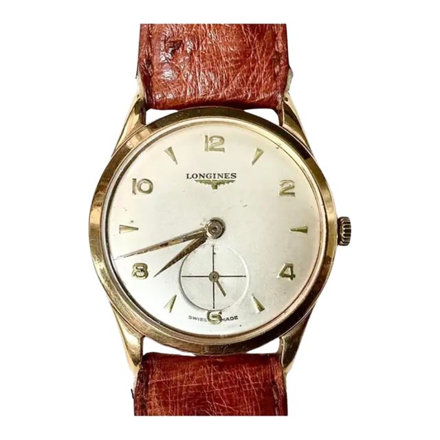 Longines Men's Wristwatch With French Leather Strap, Vintage For Sale