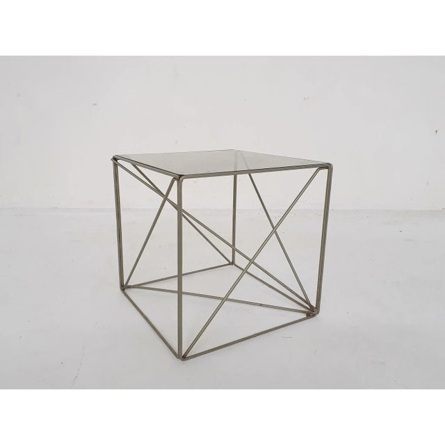 1960s Metal and Glass Isocele Side Table attributed to Max Sauze, France, 1960s For Sale - Image 5 of 11
