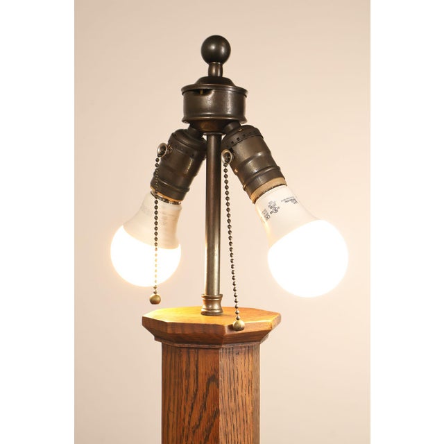 Late 20th Century Stickley Mission Collection Table Lamp With Leaded Glass Shade For Sale - Image 14 of 18